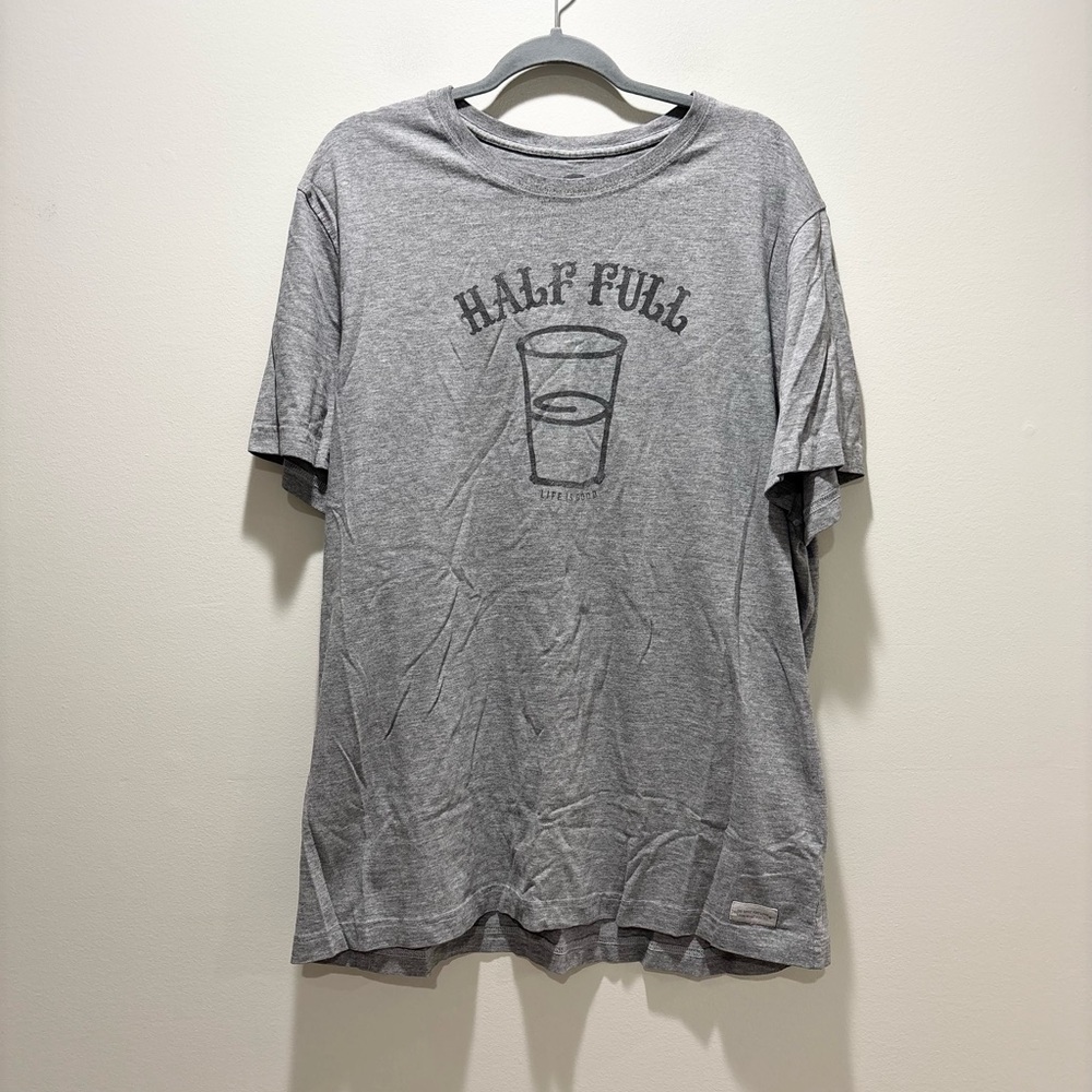 Life Is Good Men's Grey 'Half Full' Graphic Tee Crusher Cotton Blend Size XXL